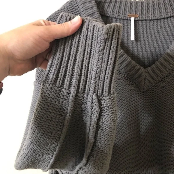 Free People Alli V Neck Sweater in Titan Gray - Size Medium - Picture 3 of 7